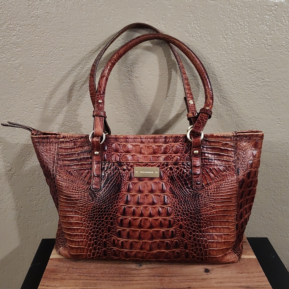 Medium Asher Pecan Melbourne Crocodile Embossed Leather Tote